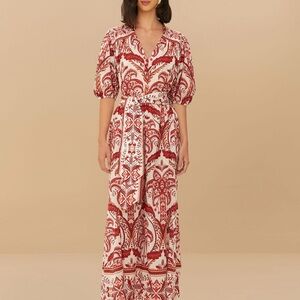 FARM Rio Red and White Floral Maxi Dress